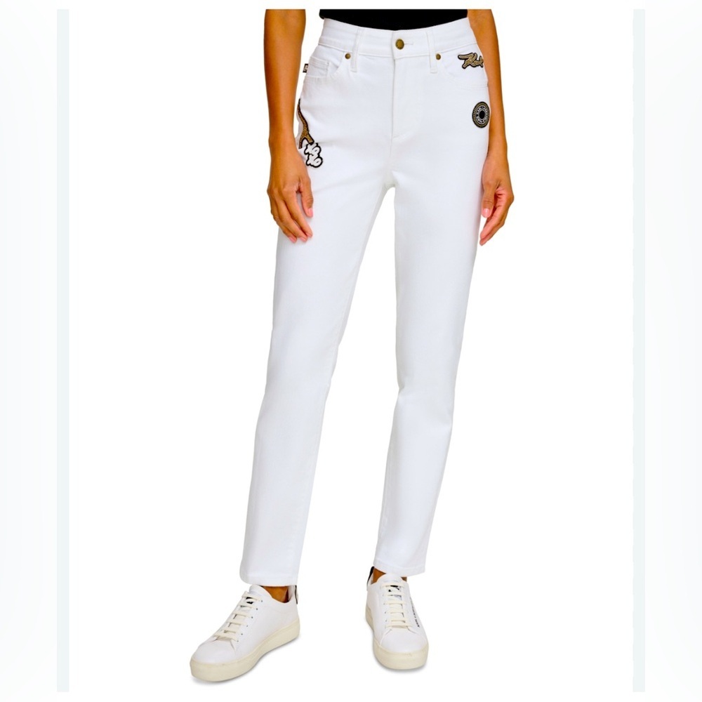 KARL LAGERFELD PARIS  White Patch Straight Leg Jeans sz 12